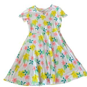 Extremely me! Kids Skater Dress in White with Yellow and Pink Flowers Size 14/16